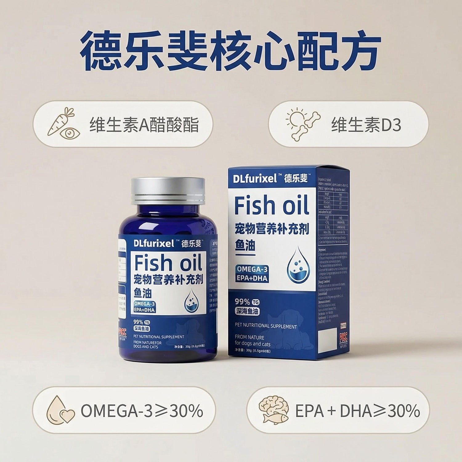 深海鱼油营养补充剂 美毛护肤 改善毛发干枯